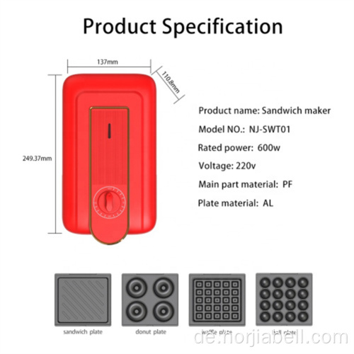 Haushaltsautomatische Abnehmbare Platten Timing Panini Maker